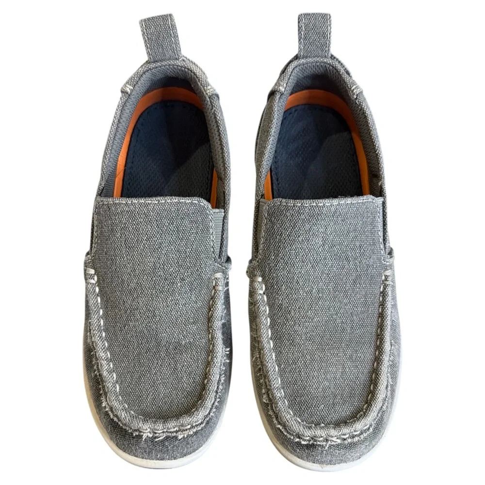 Anchors Edge Bay Gray Canvas Slip On Boat Shoes - Boys Size 2